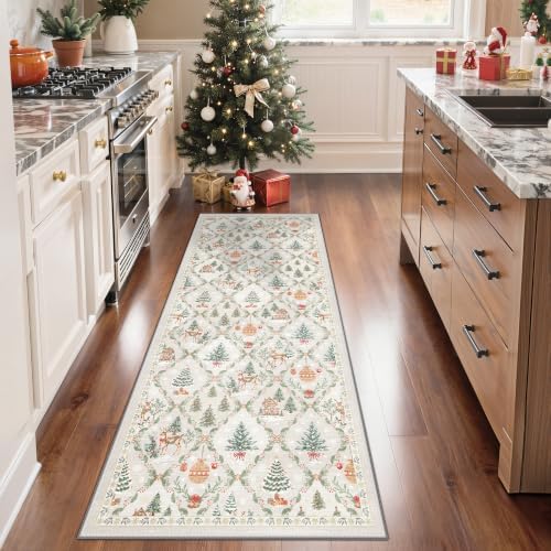 Madane Christmas Kitchen Runner Rug 2x5 Washable Grey Hallway Rugs Non-Slip - Image 3