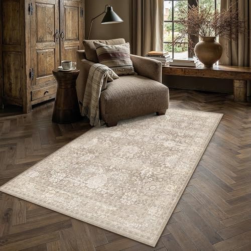 HUGEAR Area Rugs 4x6 Beige Vintage Rug for Living Room by HUGEAR