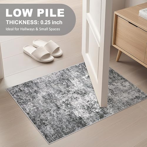 DMOYEST 2x3 Entryway Area Rug Washable Abstract Grey Small Carpet - Image 4