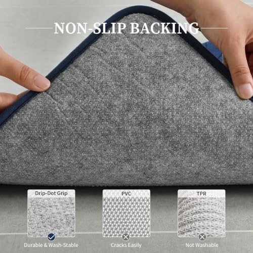 YIHOUSE 3 Piece Memory Foam Bathroom Rug Set, Cushioned Bath Mat, Dark Blue - Image 5