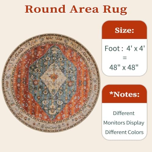 SERISSA 4ft Washable Non Slip Round Boho Area Rug for Bedroom - Image 6