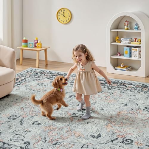 9x12 Area Rugs for Living Room, Washable Non-Slip Large Rugs, Grey/Blush - Image 5