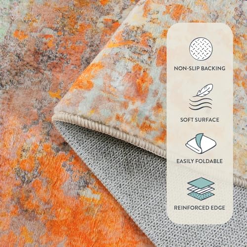 Lahome Modern Abstract Small 2x3 Rug - Washable Kitchen Rugs Non Slip Front Indoor Mat for Entry Bathroom, Contemporary Soft Throw Carpet for Entryway Bedside, Orange/Yellow - Image 5