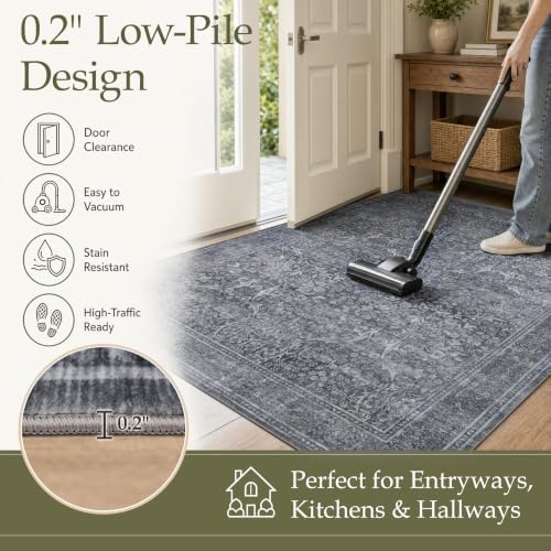 JOLLYVOGUE 6x9 Area Rugs for Living Room, Vintage Washable Rug, Grey - Image 6