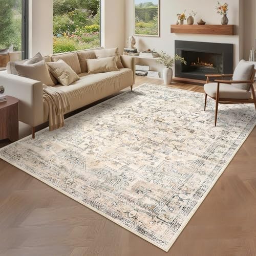 GarveeHome 9x12 Washable Rugs for Living Room Vintage Area Rug Beige by GarveeHome