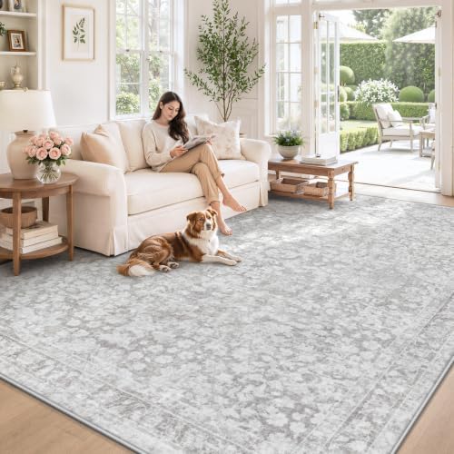 8x10 Area Rugs for Living Room: Boho Vintage Washable Rug Non-Slip Soft Stain Repellent Area Rugs Indoor Low-Pile Large Carpet for Bedroom Office Dining Room Playroom Farmhouse (Grey, 8'x10') - Image 4