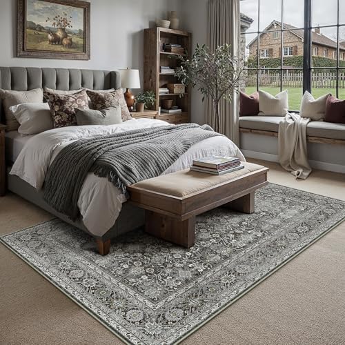 PureCozy Black Area Rug 5x7 Vintage Traditional Distressed - Image 3
