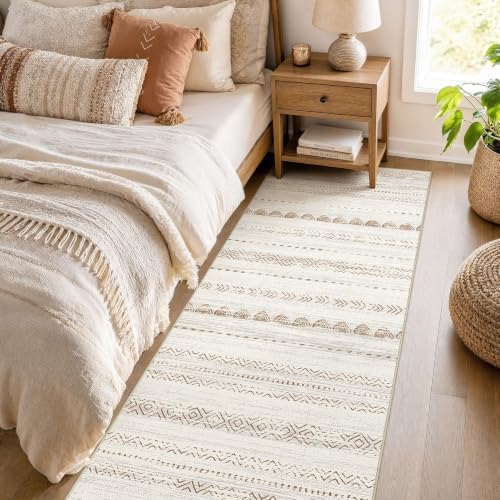 Nakagishi Runner Rug Kitchen Washable Rugs: 3x8 Non-Slip Boho Soft Modern Stain Resistant Indoor Floor Neutral Farmhouse Throw Carpet for Hallway Bathroom Laundry Room Entryway Bedroom- Brown - Image 2