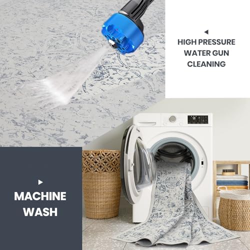 8x10 Boho Washable Area Rug for Living Room,Bedroom,Dining Room-White Blue - Image 3