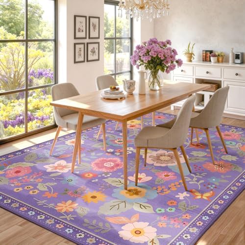RELEANY Floral Washable 6x9 Area Rugs Purple/Pink - Image 3