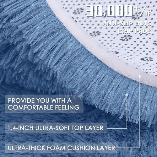 OLANLY Blue Round Rugs for Bedroom - Machine Washable, 5 ft Circle Area Rugs for Living Room, Soft and Fluffy Shaggy Carpet for Teen Girl and Boys, Nursery Rooms, Dorms, Home Decor Aesthetic - Image 5