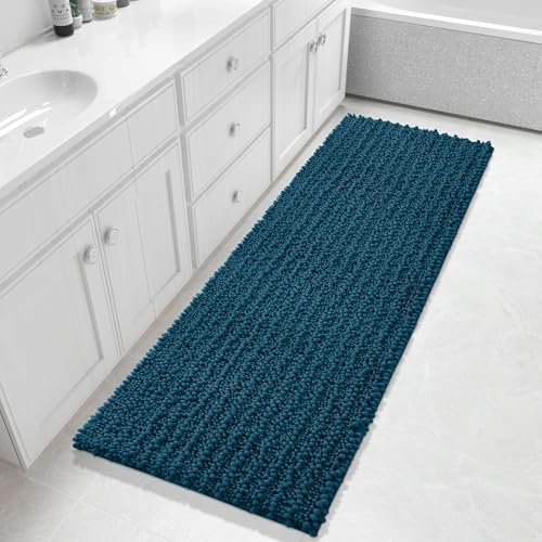 Yimobra Bathroom Runner Rug 60x24 Inch - Extra Long Non Slip Chenille Bath Mat, Soft & Absorbent, Machine Washable Shaggy Hallway Carpet for Vanity Tub Shower, Peacock Blue Home Decor Accessories by Yimobra