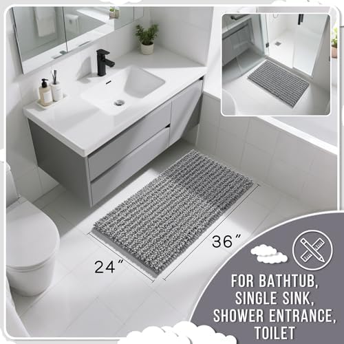 Yimobra Large Bathroom Rugs Non Slip Washable 36x24 Inch - Ultra Soft Absorbent Chenille Bath Mat, Quick Dry Shaggy Floor Carpet for Tub Shower, Gray Home Decor Accessories - Image 2