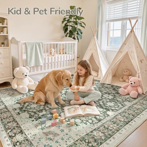 Lessymo 9x12 Area Rugs for Living Room,Large Washable Floral Carpet Brown - Image 4