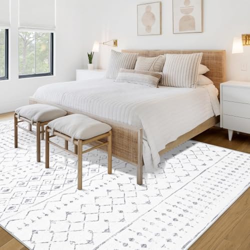 Area Rug for Living Room 9x12: Large Washable Boho Moroccan Rugs Geometric Neutral Rug, Non-Slip Foldable Morden Farmhouse Indoor Floor Carpet for Bedroom Dining Table Home(Geometric Grey, 9'X12') - Image 4