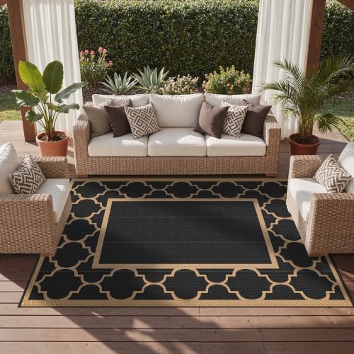 GENIMO Outdoor Rug, Waterproof Plastic Rugs for Patio, 9'x12' Black Brown - Image 5