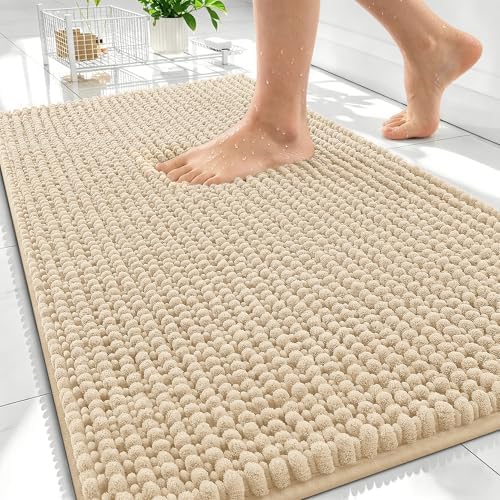 OLANLY Thick Chenille Bathroom Rugs 30x20, Soft Absorbent Bath Mat, Beige by OLANLY