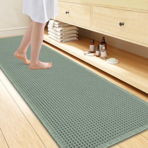 Smiry Waffle Bath Mat 72X24, Extra Soft Absorbent Bathroom Rugs, Sage Green by Smiry
