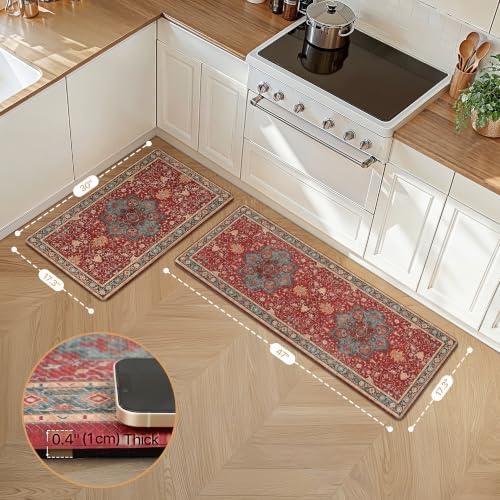 GENIMO Christmas Kitchen Mats for Floor, Anti Fatigue Mats 2PCS,New Red - Image 2