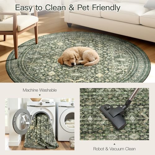 8ft Area Rugs for Living Room Bedroom, Green Washable Non-Slip Carpet - Image 6