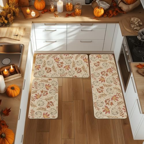 Artoid Mode Pumpkins Fall Kitchen Mats Set of 3-17"x29"+17"x36"+17"x47" by ArtoidMode