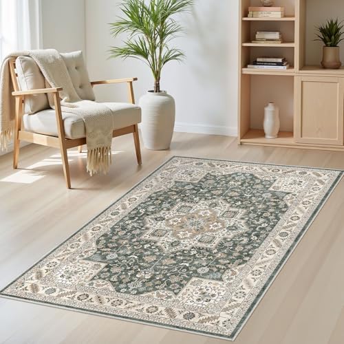 cotiled 3x5 Area Rug for Living Room, Washable, Traditional, Vintage Green by COTILED