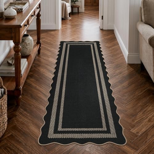 LIVEBOX Scalloped Easy Jute Kitchen Runner Rug, 2x6 Hallway Runner Black Rugs for Entryway, Indoor Outdoor Washable Non Slip Rug Farmhouse Modern Carpet Door Mat for Porch Bedroom Laundry 6ft Entry - Image 7