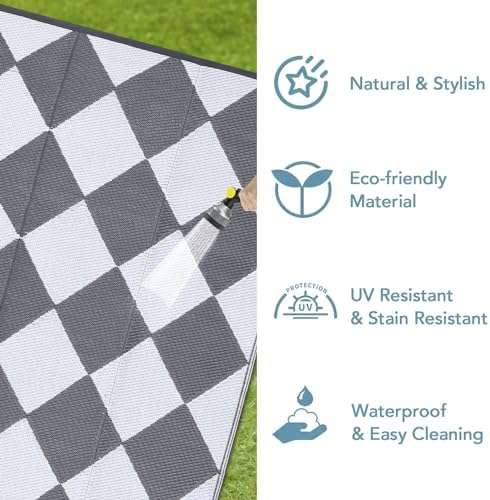 GAOMON 9x18 Plastic Straw Rug Outdoor Rugs for Patio Waterproof Reversible Mat Modern Bordered Camping Rug for Porch RV Backyard Pool Deck Picnic Beach Trailer Trellis-Grey/White - Image 5