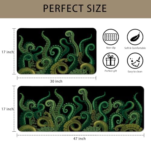 Funny Octopus Tentacle Kitchen Rugs Sets of 2 Non Slip Washable, Black Cthulhu Kraken Kitchen Mats for Floor 2 Piece Home Decor - Image 3