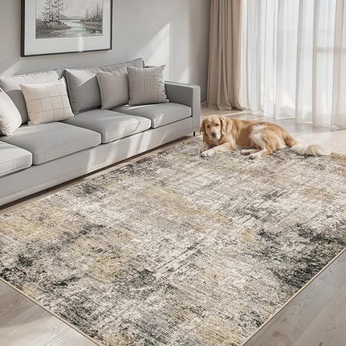 PLHXFR Area Rug Living Room: 5x7 Abstract Washable Carpet Brown Black by PLHXFRSoftAreaRugs