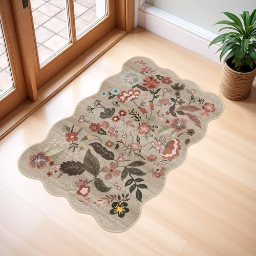 30x20 Bath Mat Bathroom Rugs: Vintage Low-Pile Thin Door Mat Beige-Brown by BYYVOORugsforYourHome