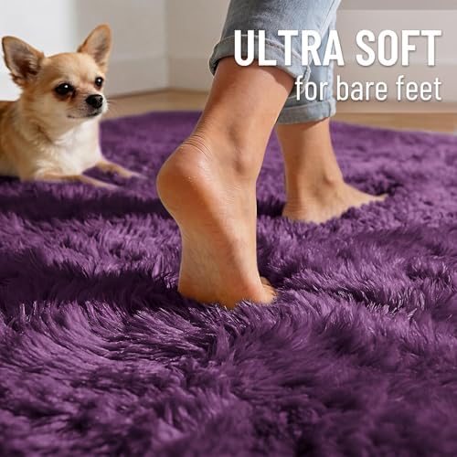 OLANLY 9x12 Machine Washable Large Area Rugs for Living Room, Bedroom, Soft Fluffy Shaggy Bedside Rug, Indoor Floor Carpet for Kids Girls and Boys, Dorms, Nursery, Home Decor Aesthetic, Dark Purple - Image 4