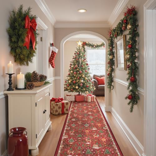 Madane Christmas Hallway Runner Rug 2x8, Washable Red Kitchen Rugs Non-Slip - Image 4