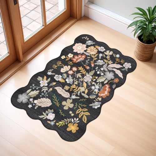 Bathroom Rugs 30x20 Bath Mat: Boho Washable Low-Pile Thin Door Mat Black - Image 5