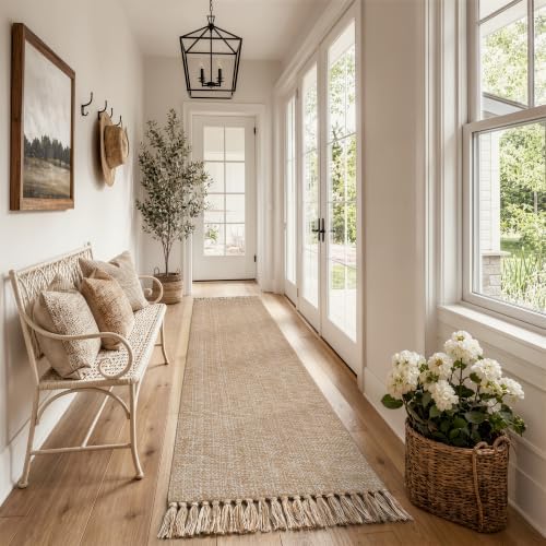 Collive Long Hallway Runner Rug 2.6' x 10', Washable Runner Indoor Entryway Rug, Tan/Cream Braided Woven Kitchen Runner Rugs Low-Profile Front Door Floor Carpet for Laundry Room Bedroom Doorway by Collive