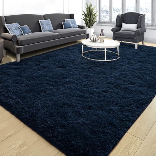 Tepook Navy Blue Fluffy Rugs for Living Room, Shag Area Rug 6x9 for Bedroom - Image 3