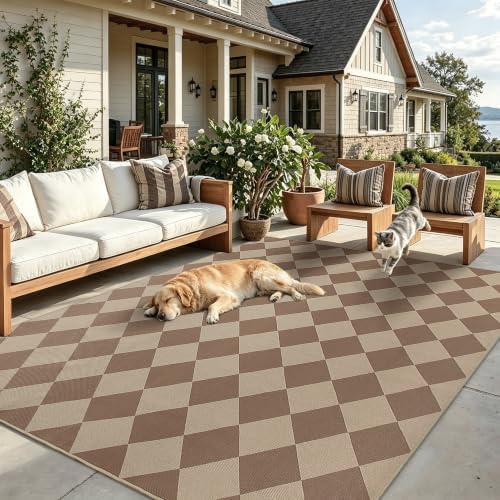 8x10 Checkered Easy Jute Washable Rug for Living Room Indoor Outdoor Geometric Non Slip Carpet for Under Table Neutral Rugs for Backyard Patio Dining Room Office - Image 3