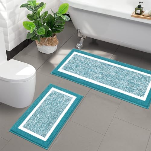 Pauwer Bathroom Rugs Sets 2 Piece, Non Slip Washable Bath Mat, Aqua Blue - Image 7