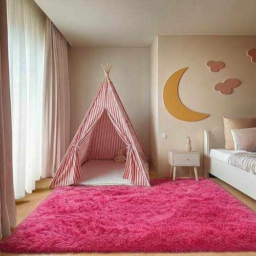 ONASAR Hot Pink Rugs for Living Room Bedroom, Fluffy 5x8 Bedside Area Rug, Soft Plush Shaggy Indoor Floor Carpet for Nursery Kids Girls Boys Teen Dorm Home Office Decor Aesthetic - Image 6