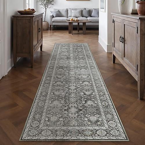 PureCozy Black Runner Rug 2.6x8 Vintage Traditional Distressed - Image 3