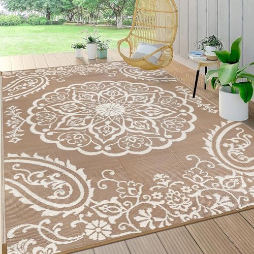 Pauwer Outdoor Rug 6x9, Waterproof Plastic Straw Camping Rug, Boho Brown by Pauwer