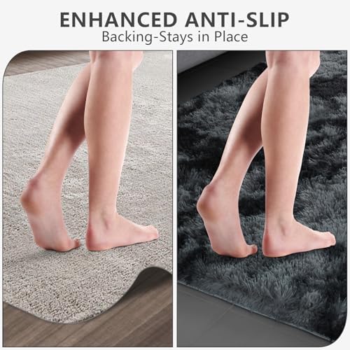 Shag Area Rugs for Bedroom Living Room,8X10 Ultra Soft Fluffy Area Rugs for Dorm, Indoor Carpet Nursery Rugs for Kids Girls Room Home Decor, Black Grey - Image 6