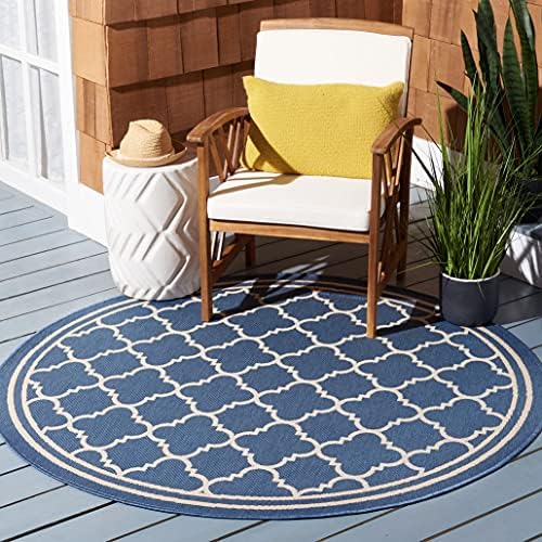 SAFAVIEH Courtyard Collection 4' Round Blue/Beige CY6918 Trellis Indoor/ Outdoor Splashproof Easy Scrubbing Patio Backyard Mudroom Area Rug by Unknown