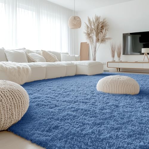 OLANLY 9x12 Machine Washable Large Area Rugs for Living Room, Bedroom, Soft Fluffy Shaggy Bedside Rug, Indoor Floor Carpet for Kids Girls and Boys, Dorms, Nursery, Home Decor, Blue - Image 7