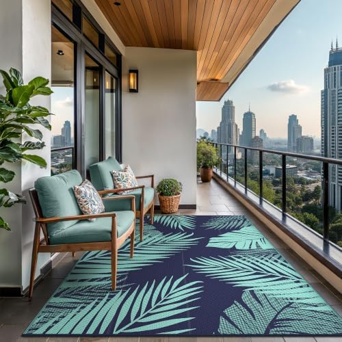 GENIMO Outdoor Rug, Waterproof Plastic Rugs for Patio, 8'x10' Blue Green - Image 4