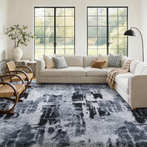 6x9 Large Fluffy Shaggy Area Rugs Non-Slip for Living Room Tie-Dyed Blue - Image 4