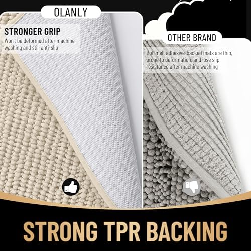 OLANLY Thick Chenille Bathroom Runner Rugs 47x17, Absorbent Bath Mat, Sand - Image 5