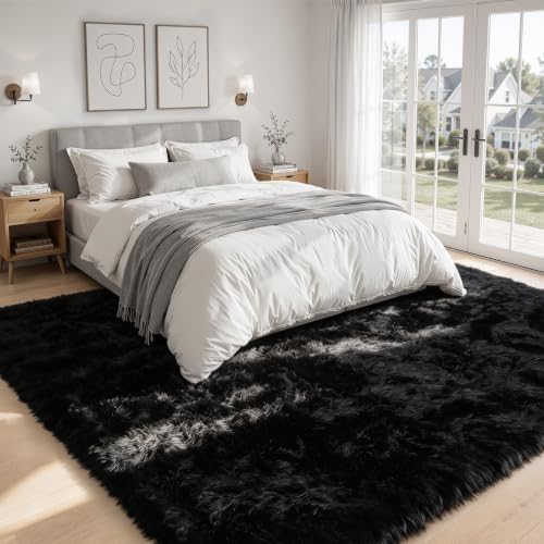 6x9 Area Rugs for Living Room: Soft Black Fluffy Rug Shag Washable Rug Plush Fuzzy Indoor Carpet for Bedroom Nursery Playroom Girls Boys Kids Room (Black, 6'x9') - Image 2