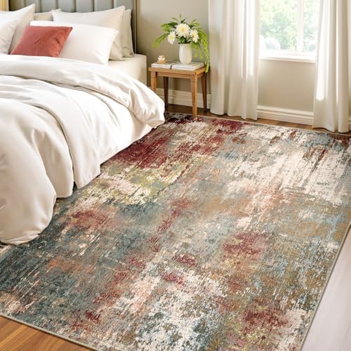 RELEANY Washable 4'x5' Abstract Area Rug for Living Room Rustic Brown - Image 2