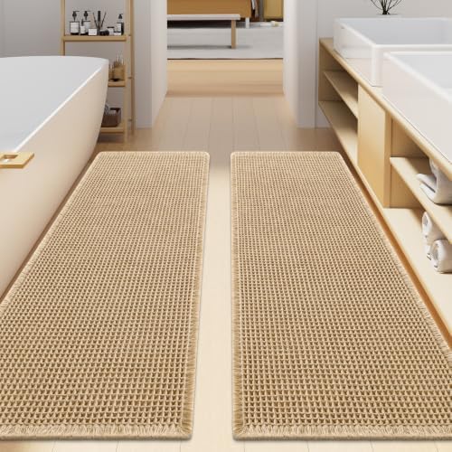 Smiry Waffle Bathroom Rugs Sets 2 Piece (59x24+59x24, Brown) by Smiry